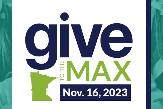 [ai] Graphic promoting the "Give to the Max" campaign, featuring the date November 16, 2023, and an outline of the state of Minnesota in green.